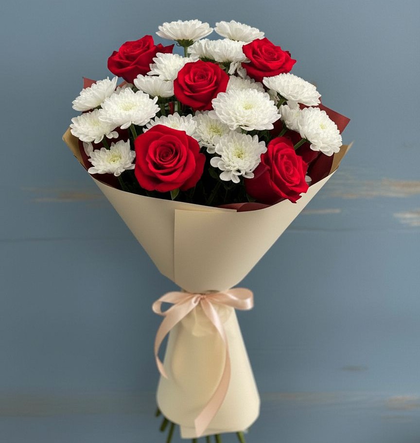 Букет цветов из: Розы и Хризантемы в Калистово