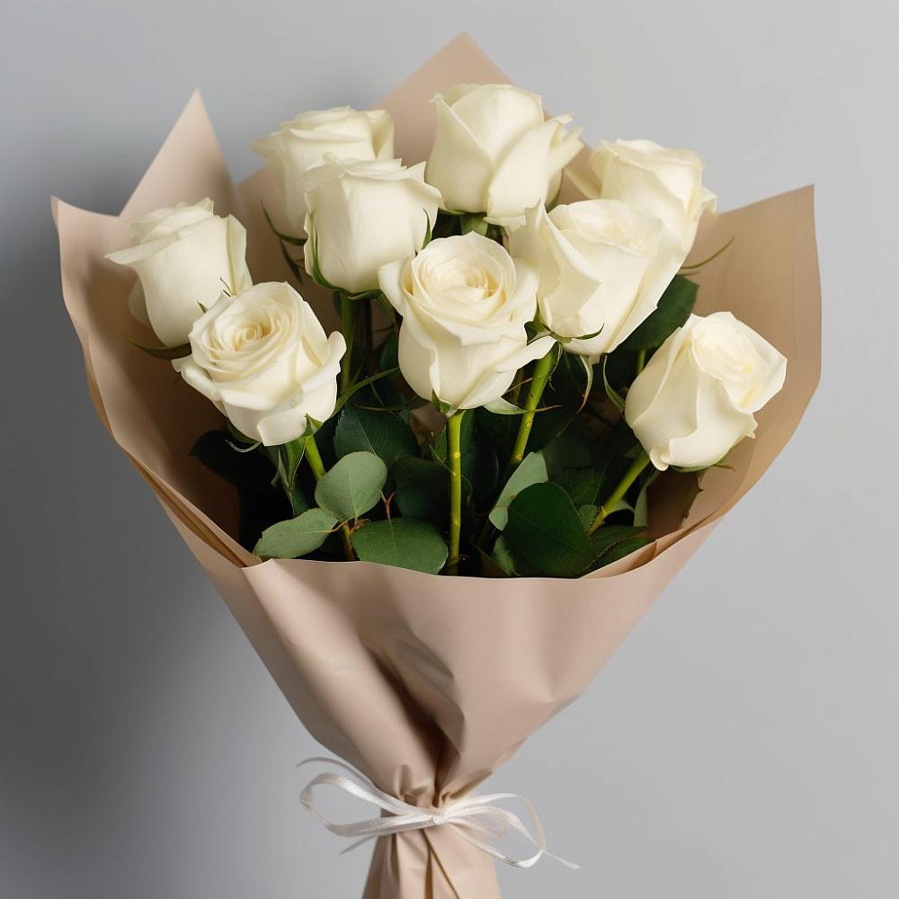 Букет 9 Белых роз Эдлесс Лав в Калистово