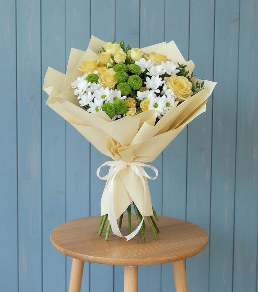 Букет цветов из: Хризантемы и Розы в Калистово