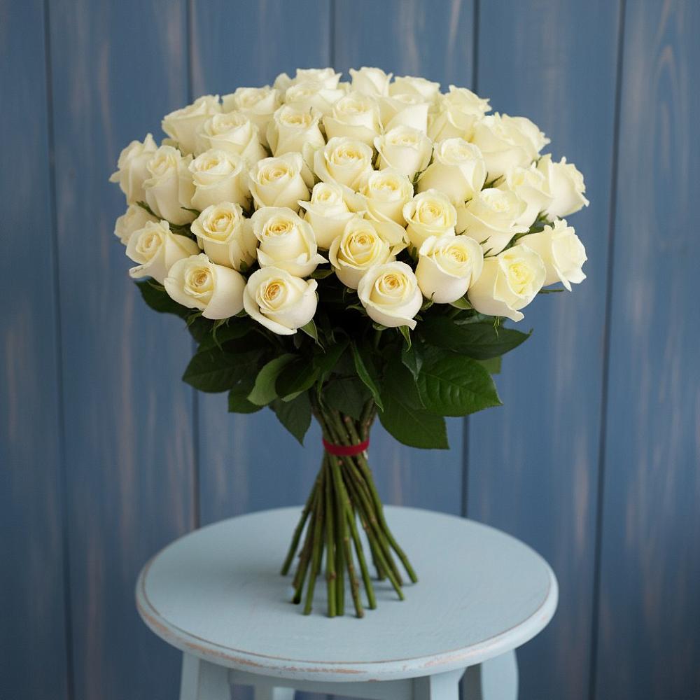 Букет 51 Белая роза Эдлесс Лав в Калистово
