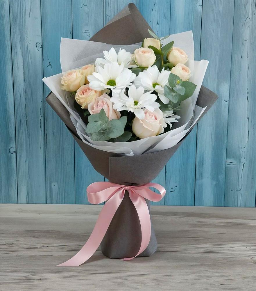 Букет цветов из: Хризантемы и Розы в Калистово