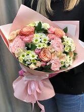 Букет нежные объятья в Калистово Букет цветов из: Гвоздики, Розы и Хризантемы в Калистово