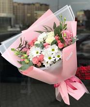 Букет цветов из:  Розы, Лизиантусы и Хризантемы в Калистово