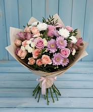 Букет цветов из:  Хризантемы, Розы и Альстромерии #REPLACE_PRED# Калистово