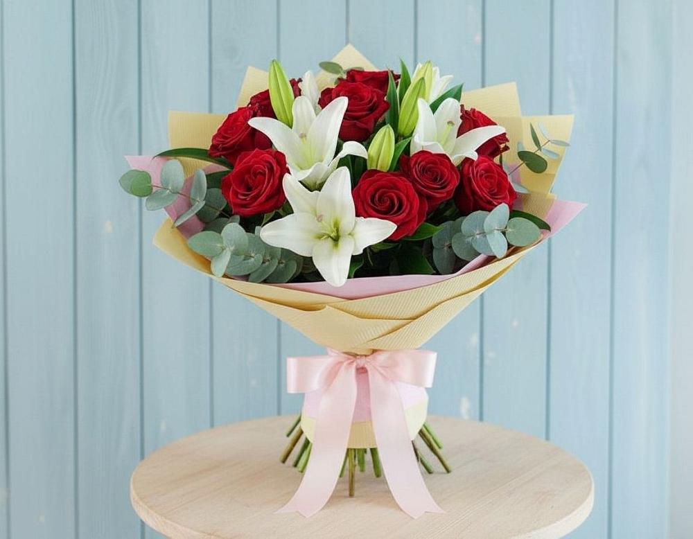 Букет цветов из: Лилии и Розы в Калистово